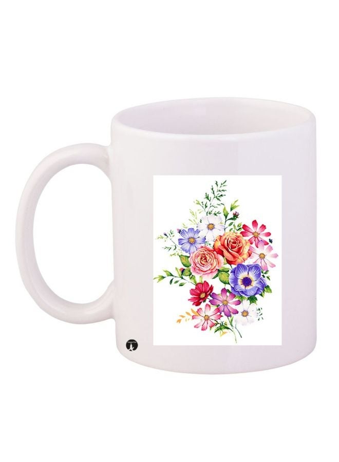 Floral Printed Coffee Mug White/Blue/Red 11ounce