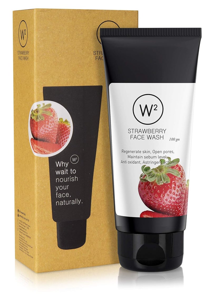 W2 W2 Why Wait Strawberry Facewash  Contains Strawberry Haldi Olive Oil  Bergamot Oil  For Skin Toning Dryness Oil Balance Pigmentation Elasticity Inflammation  Acne  For Men  Women 100g  - Image 1