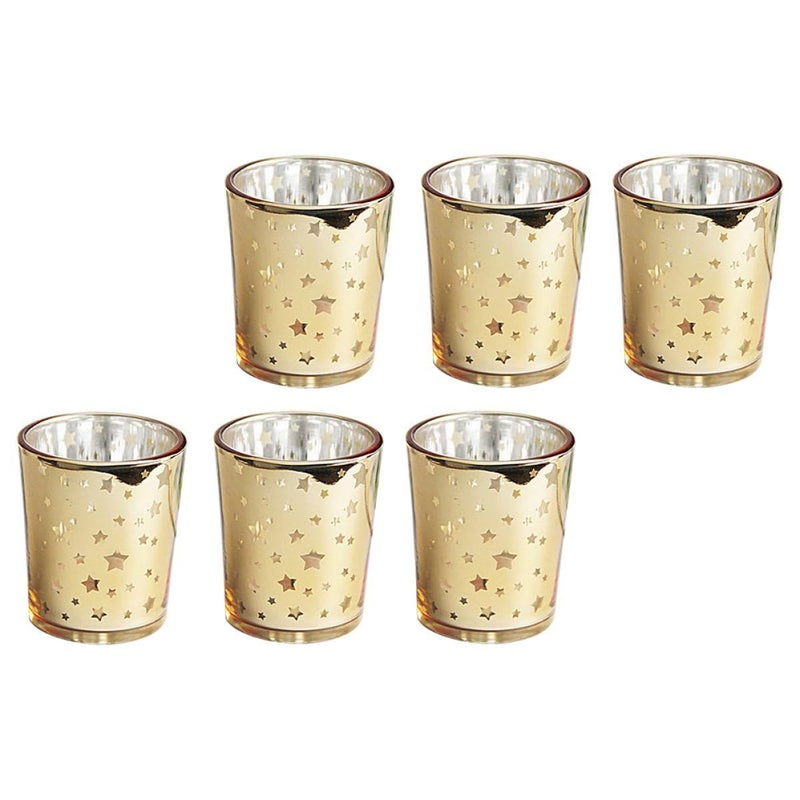 6pcs Gold Star Shaped Hollow Glass Candle Holders Set For Wedding Centerpiece And Home Decor - Image 2