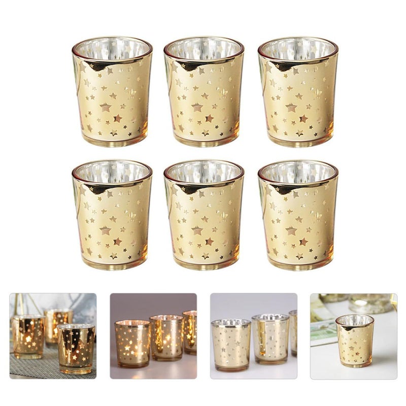 6pcs Gold Star Shaped Hollow Glass Candle Holders Set For Wedding Centerpiece And Home Decor - Image 5