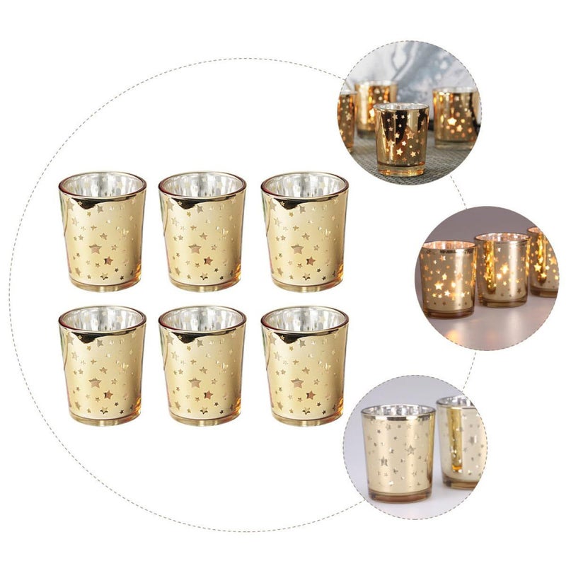 6pcs Gold Star Shaped Hollow Glass Candle Holders Set For Wedding Centerpiece And Home Decor - Image 4
