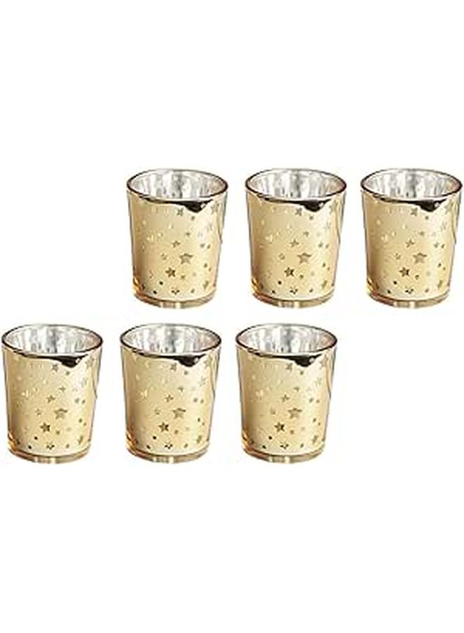 6pcs Gold Star Shaped Hollow Glass Candle Holders Set For Wedding Centerpiece And Home Decor - Image 1