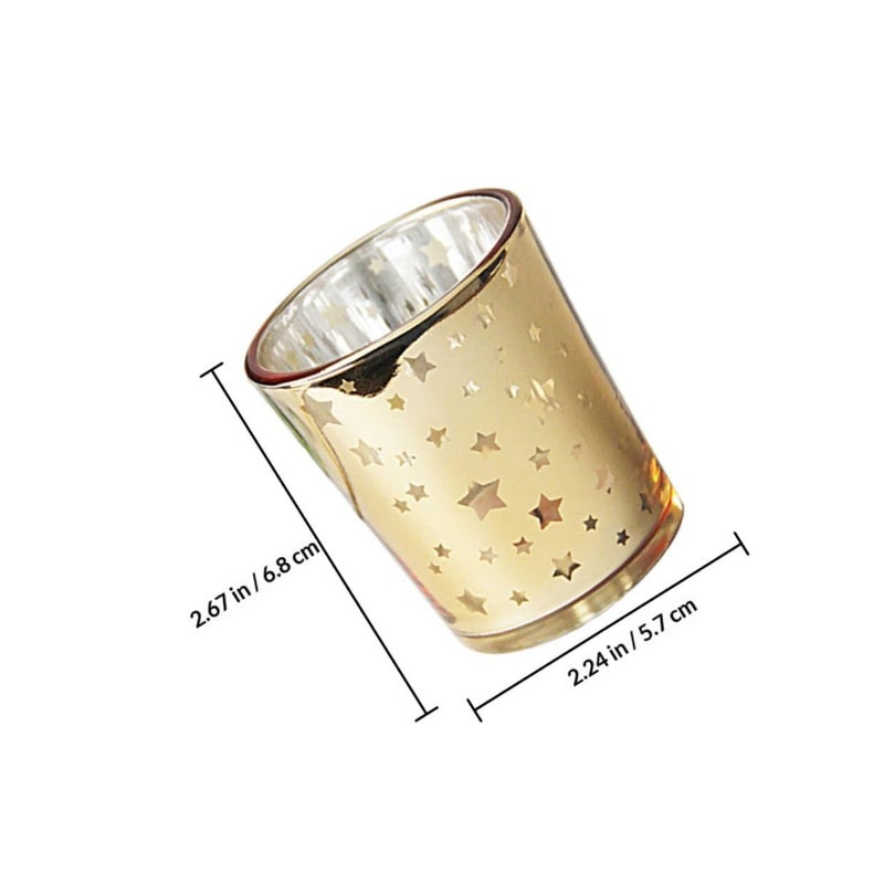 6pcs Gold Star Shaped Hollow Glass Candle Holders Set For Wedding Centerpiece And Home Decor - Image 3