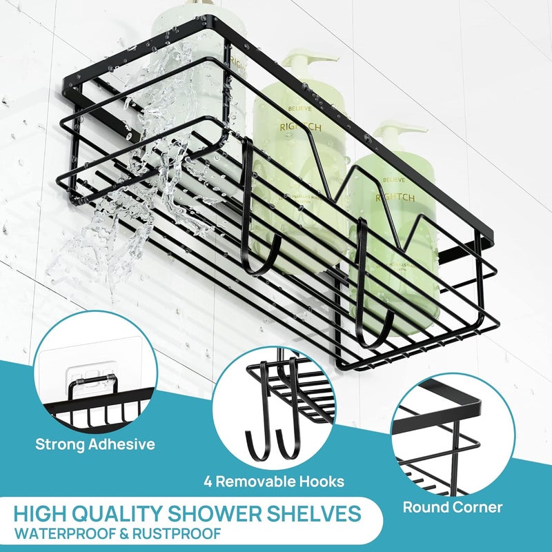 Vtopmart 5 Pack Shower Caddy Organizer with 4 Hooks, Adhesive Rack Storage Shelf, Stainless Steel Bathroom Inside Shower Wall Organization, Black - Image 4