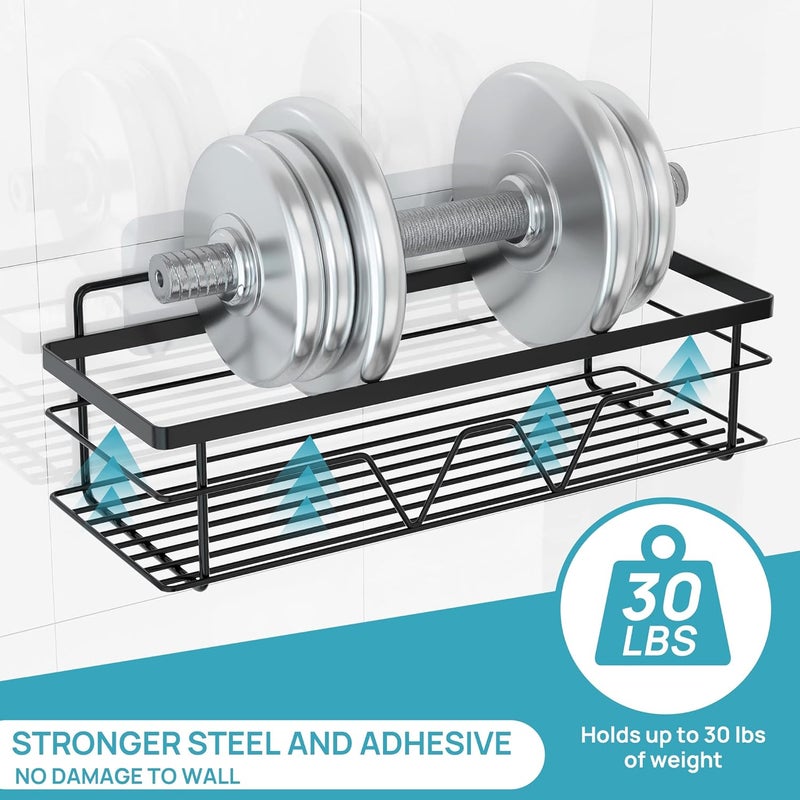 Vtopmart 5 Pack Shower Caddy Organizer with 4 Hooks, Adhesive Rack Storage Shelf, Stainless Steel Bathroom Inside Shower Wall Organization, Black - Image 5