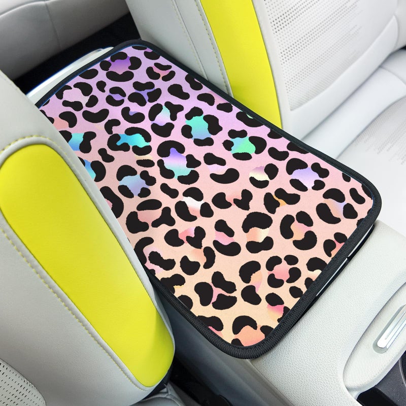 Adastrah Pink Gradient Leopard Auto Center Console PadCar Armrest Pad Car Armrest Seat Box Cover Protector for Most Cars - Image 3