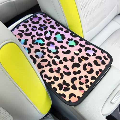 Adastrah Pink Gradient Leopard Auto Center Console PadCar Armrest Pad Car Armrest Seat Box Cover Protector for Most Cars - Image 1