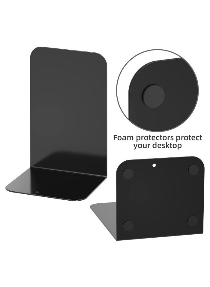 Bookends 1 Pair, Black Metal Book Ends, Bookends for Shelves, Book Stopper for Heavy Books, Book Dividers for Home Office School Supplies - Image 3