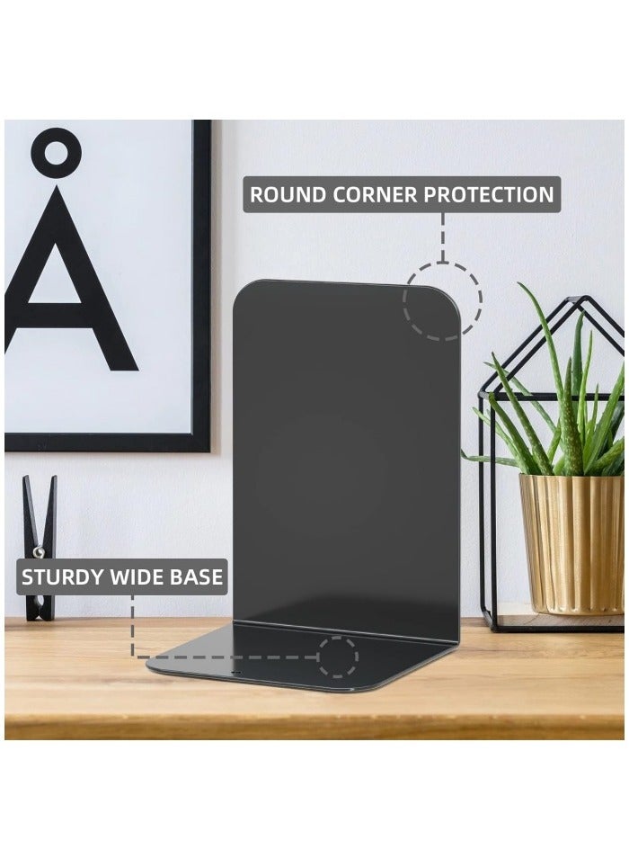 Bookends 1 Pair, Black Metal Book Ends, Bookends for Shelves, Book Stopper for Heavy Books, Book Dividers for Home Office School Supplies - Image 2