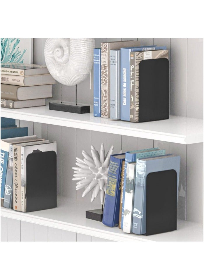 Bookends 1 Pair, Black Metal Book Ends, Bookends for Shelves, Book Stopper for Heavy Books, Book Dividers for Home Office School Supplies - Image 4