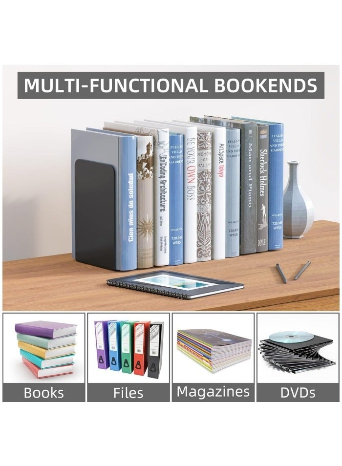 Bookends 1 Pair, Black Metal Book Ends, Bookends for Shelves, Book Stopper for Heavy Books, Book Dividers for Home Office School Supplies - Image 5