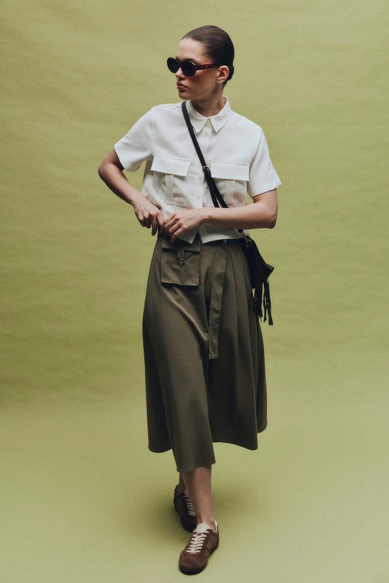 ديفاكتو Tencel Short Sleeve Crop Shirt