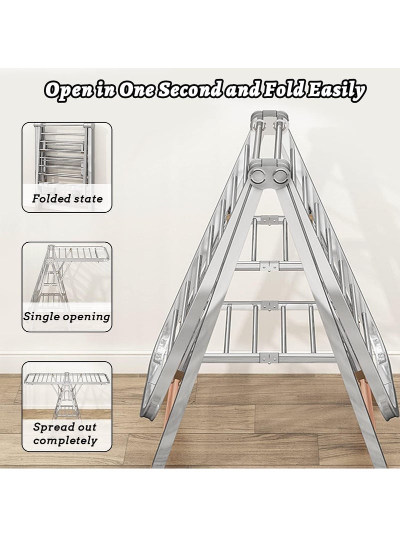 رف تجفيف الملابس قابل للطي من الفولاذ المقاوم للصدأ مع بكرات، ثابت وموفر للمساحة، مجفف ملابس قابل للطي للاستخدام الداخلي والخارجي 160 × 70 سم - Image 3