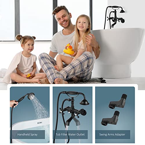 Aolemi Clawfoot Tub Faucet Wall Mount Matte Black Bathroom Tub Filler with Hand Held Shower Sprayer Vintage Bathtub Faucet Set Double Cross Handle - Image 3