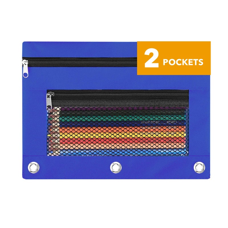 ASBEFORE Pencil Pouch 3 Ring Binder: 3 Ring Binder Pencil Case Bag Zipper Pencil Pouch Bulk Holder Accessories Clear Window Pencil Case Aesthetic Pencil Organizer Pockets (Blue, 1) - Image 1