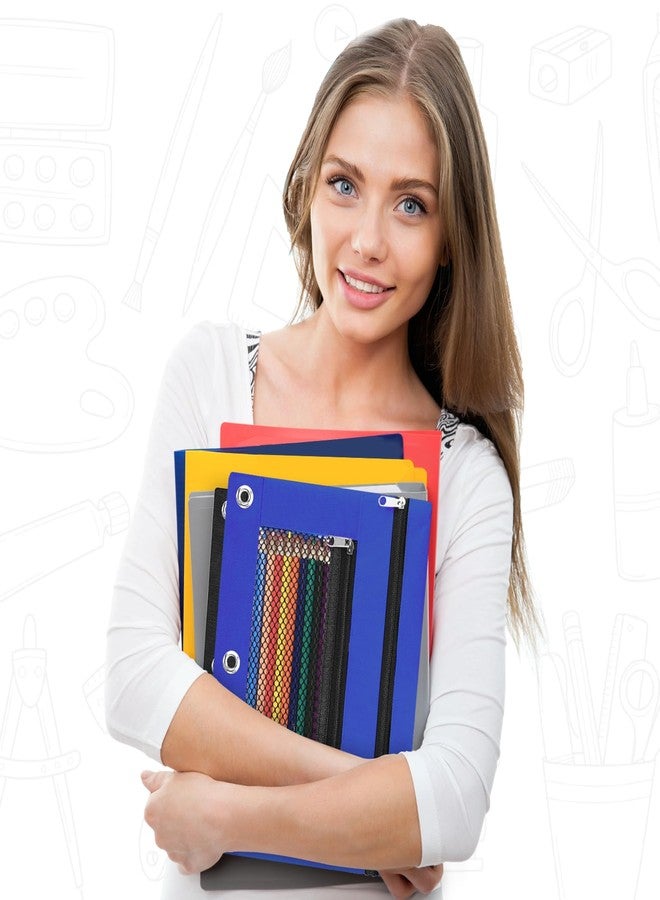 ASBEFORE Pencil Pouch 3 Ring Binder: 3 Ring Binder Pencil Case Bag Zipper Pencil Pouch Bulk Holder Accessories Clear Window Pencil Case Aesthetic Pencil Organizer Pockets (Blue, 1) - Image 4
