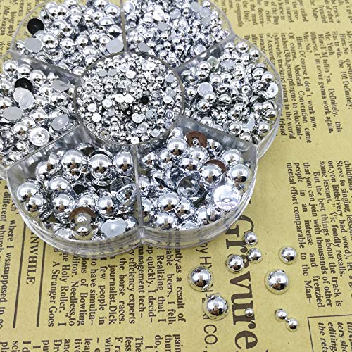 Looconi 2100pcs Silver Satin Luster ABS Imitation Pearls Half Round Pearls Assorted Mixed Sizes 3/4/5/6/8mm Flatback Pearl Beads DIY Material (Silver) - Image 5