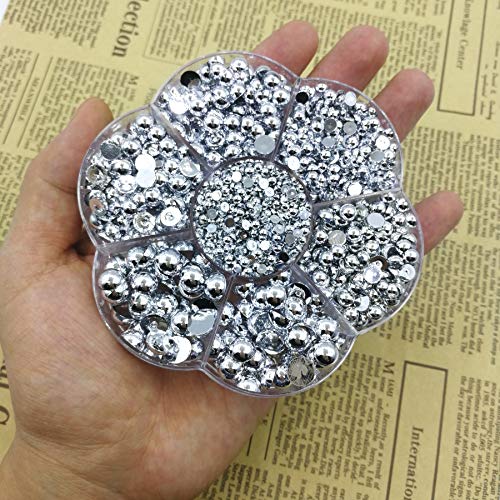 Looconi 2100pcs Silver Satin Luster ABS Imitation Pearls Half Round Pearls Assorted Mixed Sizes 3/4/5/6/8mm Flatback Pearl Beads DIY Material (Silver) - Image 4
