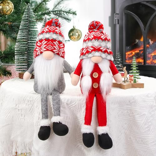 BWFY Christmas Gnomes Decorations 2 Pack Handmade Elf Santa Tomte Swedish Gnome Scandinavian Figurine Nordic Gnome Christmas Table Home Ornaments for Holiday Party Gifts - Image 3