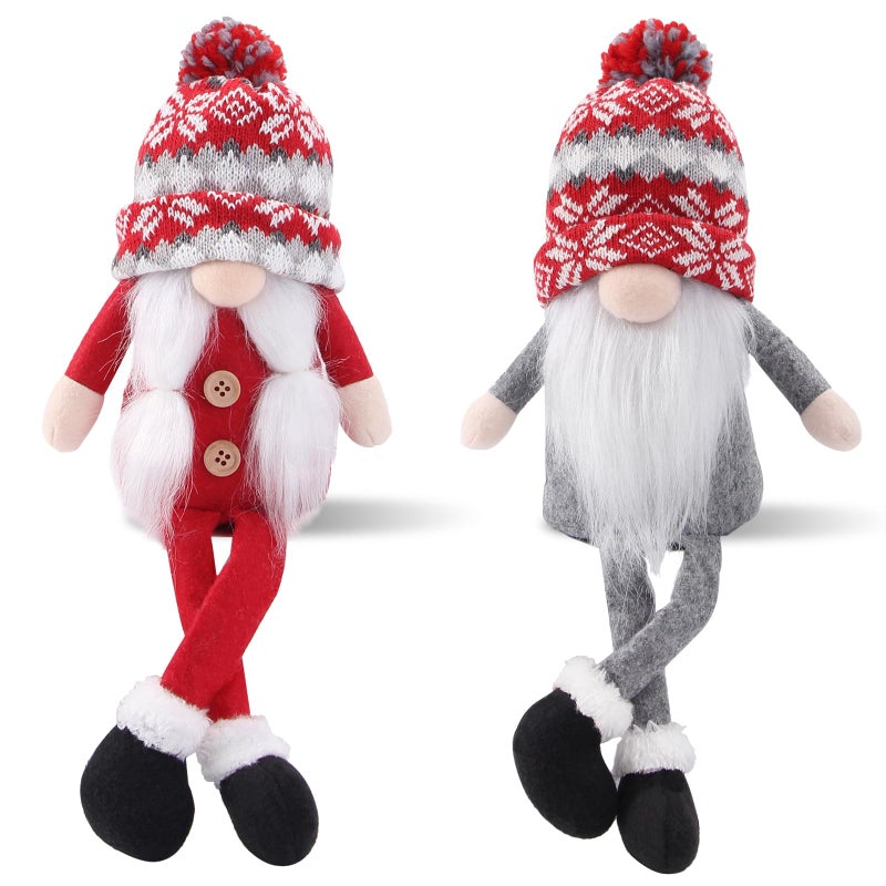 BWFY Christmas Gnomes Decorations 2 Pack Handmade Elf Santa Tomte Swedish Gnome Scandinavian Figurine Nordic Gnome Christmas Table Home Ornaments for Holiday Party Gifts - Image 2