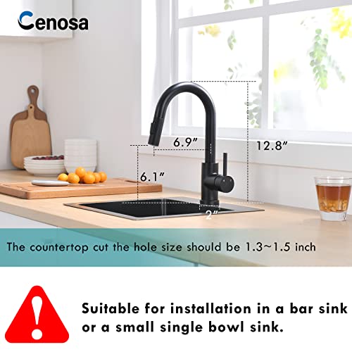 Cenosa صنبور حوض سينك حديث من سينوزا للمطبخ بمقبض واحد مع رشاش قابل للسحب، حوض تحضير ساخن وبارد، أسود غير لامع - Image 2