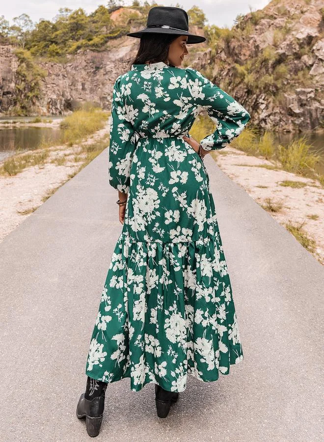 Take Two Take Two Floral Print Cuffed Sleeve A-Line Maxi Dress