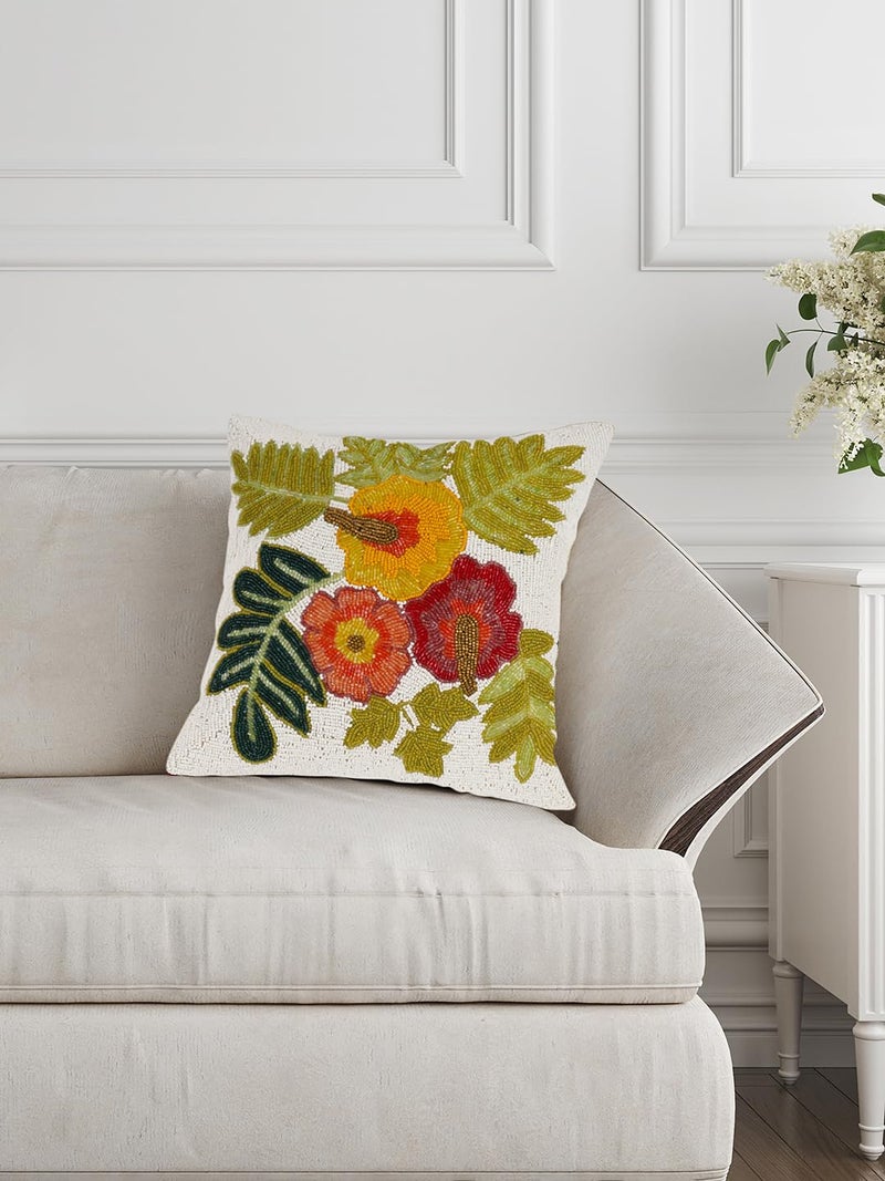 Awesome Decorative Breaded Floral Cushions Cover��(16" X 16" Inches or 40.64 X 40.64 cm, Multicolor)-CC053 - Image 2