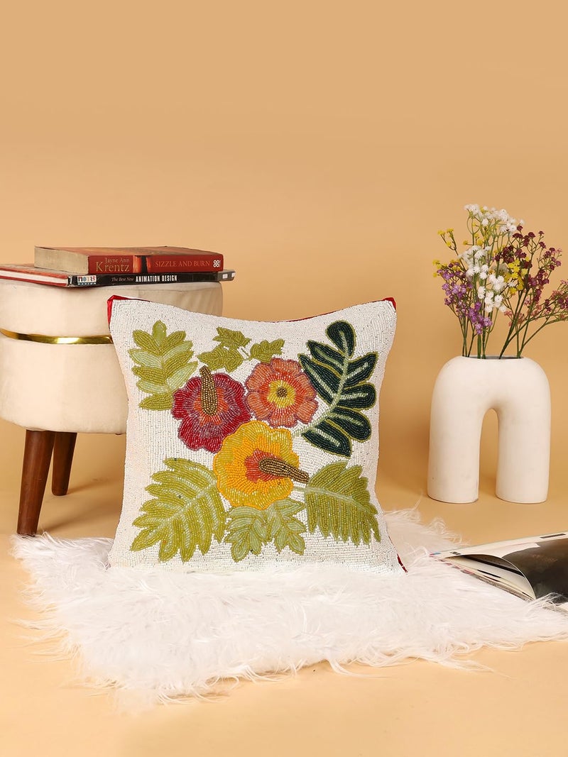 Awesome Decorative Breaded Floral Cushions Cover��(16" X 16" Inches or 40.64 X 40.64 cm, Multicolor)-CC053 - Image 3