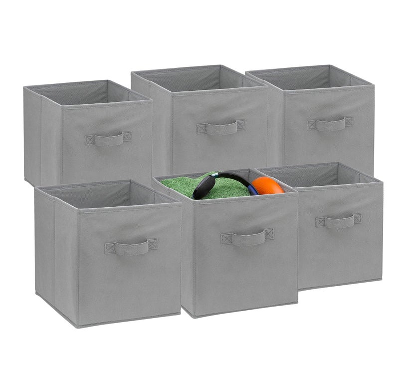Handy Laundry Foldable Cube Storage Bins 6 Pack Decorative Fabric Storage Cubes are Collapsible Great Organizer for Shelf Closet or Underbed Convenient for Clothes or Kids Toy Storage Grey
