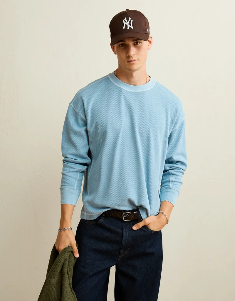 American Eagle  AE Boxy Fit Garment-Washed Thermal Shirt for Men | Best Price UAE