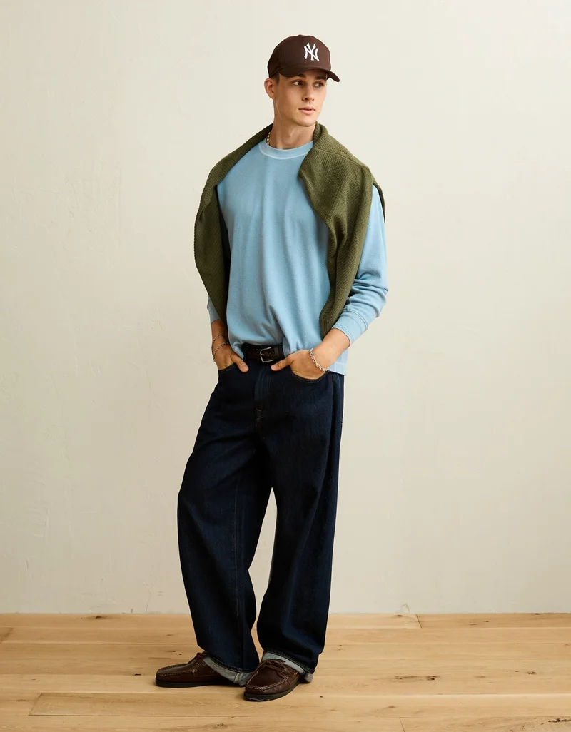American Eagle  AE Boxy Fit Garment-Washed Thermal Shirt for Men | Best Price UAE