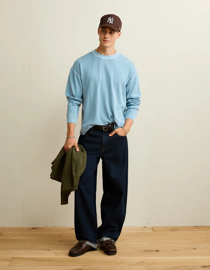 American Eagle  AE Boxy Fit Garment-Washed Thermal Shirt for Men | Best Price UAE