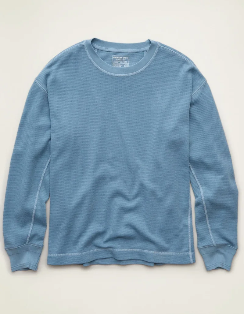 American Eagle  AE Boxy Fit Garment-Washed Thermal Shirt for Men | Best Price UAE