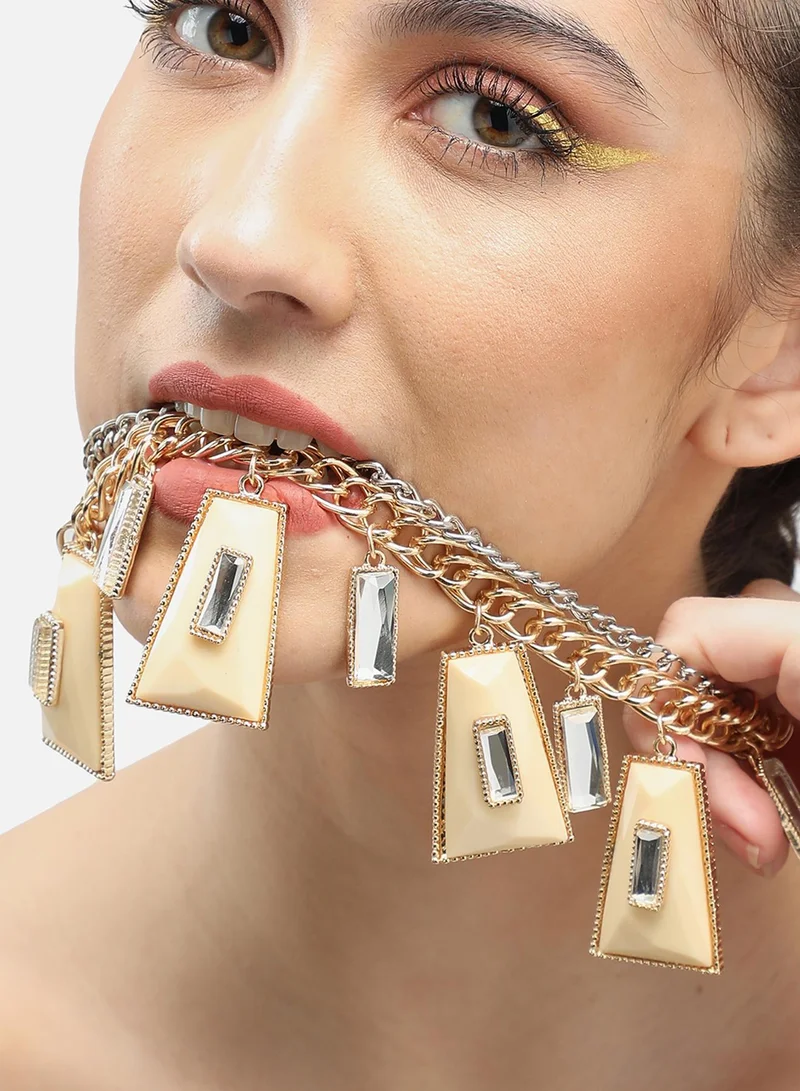 سوهي قلادة حجرية مصممة للحفلات مطلية بالذهب