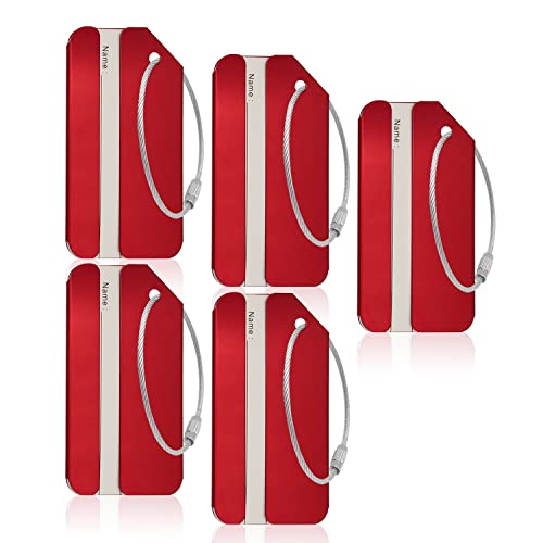 Ovener Aluminum Luggage Tags, Luggage Tag Holders for Travel Luggage Baggage Identifier by Ovener (5Pack Red) - Image 1