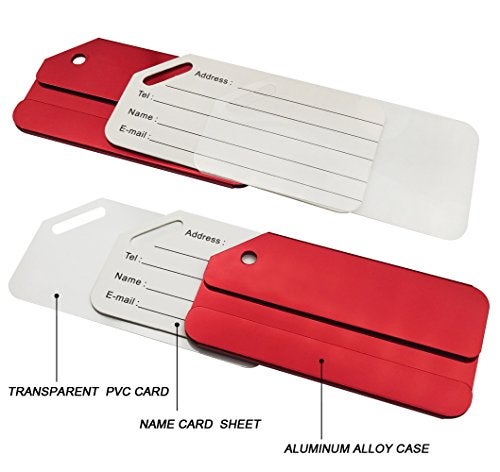 Ovener Aluminum Luggage Tags, Luggage Tag Holders for Travel Luggage Baggage Identifier by Ovener (5Pack Red) - Image 3