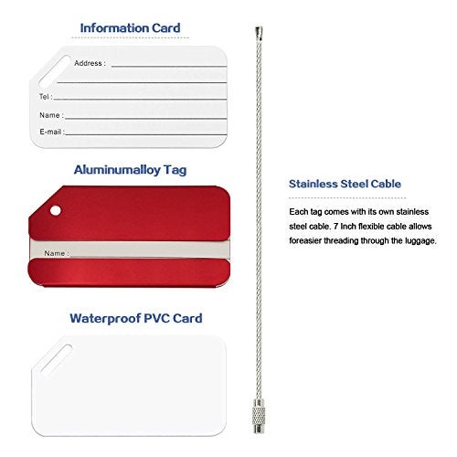 Ovener Aluminum Luggage Tags, Luggage Tag Holders for Travel Luggage Baggage Identifier by Ovener (5Pack Red) - Image 2
