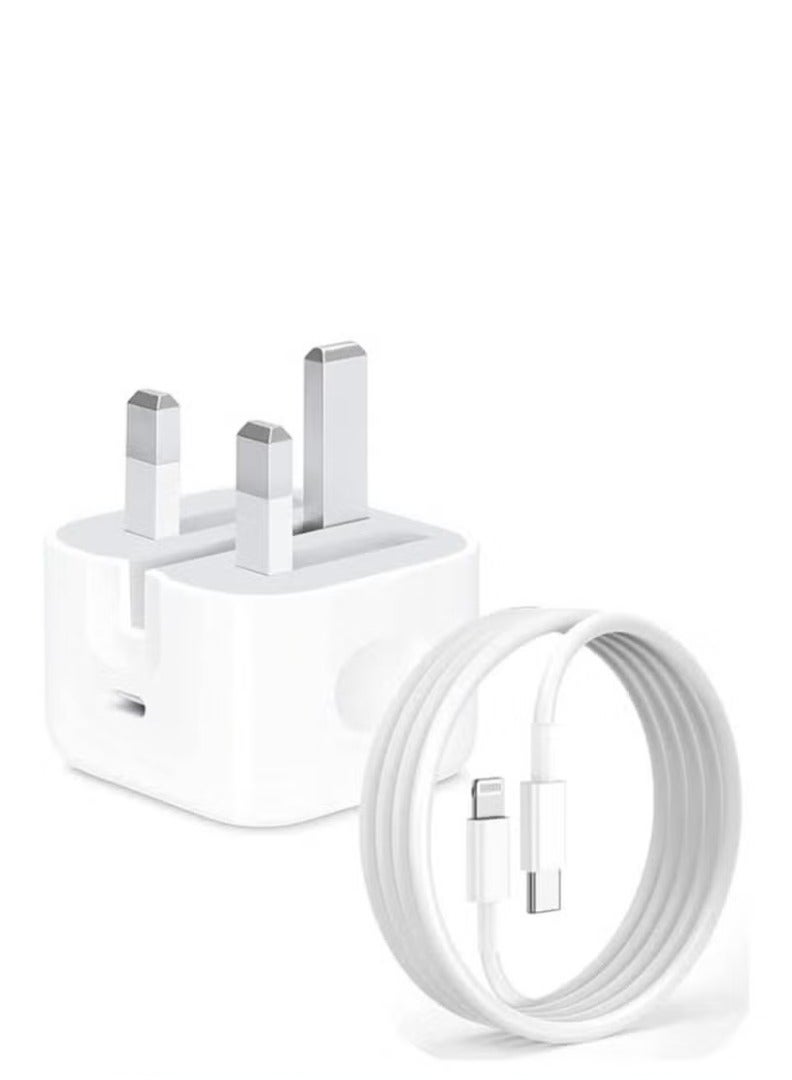 TIGER iPhone 20W Fast Charger | USB-C Wall Fast Charger with 1M USB-C to Lightning Cable | Compatible with iPhone 14/14 Pro/14 Pro Max/13/12/SE 2020/11/XR/XS Max/X/iPad – Quick Charging Power Adapter for Apple Devices - Image 1
