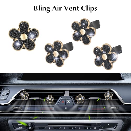 ARTILAURA 11 PCS Bling Car Accessories Set for Women Steering Wheel Covers Butterfly Hanging Seat Belt Cover Air Vent Clips Coasters Cute Glitter Diamond AUTO Accessories Kit (Black) - Image 3