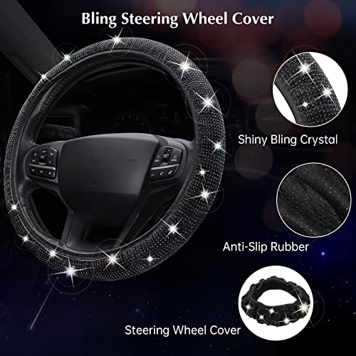 ARTILAURA 11 PCS Bling Car Accessories Set for Women Steering Wheel Covers Butterfly Hanging Seat Belt Cover Air Vent Clips Coasters Cute Glitter Diamond AUTO Accessories Kit (Black) - Image 4