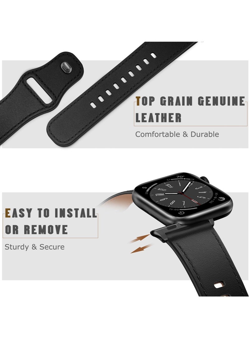 Genuine Leather Replacement Band for Apple Watch Ultra and Series 9/8/7/6, 49mm/45mm/44mm/42mm, Stylish Black Strap - Image 3