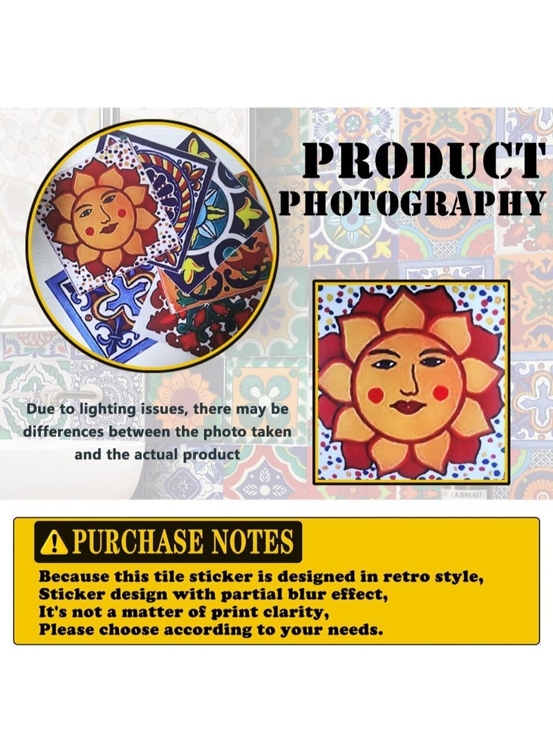 بتيمفم مجموعة من 24 ملصقًا لبلاط الفسيفساء المغربي مقاس 10×10 سم، ملصقات جدارية مقاومة للماء من مادة البولي فينيل كلوريد قابلة للتقشير واللصق، مناسبة للمطبخ والحمام مع أداة تثبيت مكشطة - Image 2