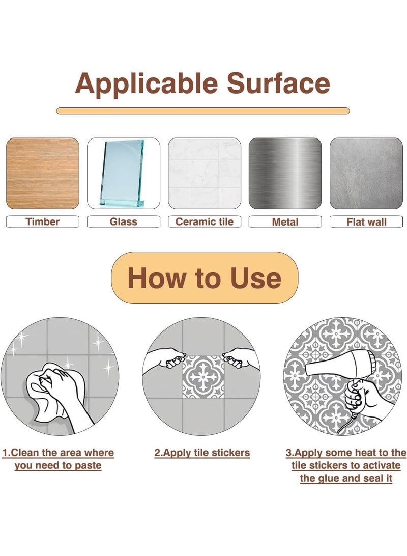 بتيمفم مجموعة من 24 ملصقًا لبلاط الفسيفساء المغربي مقاس 10×10 سم، ملصقات جدارية مقاومة للماء من مادة البولي فينيل كلوريد قابلة للتقشير واللصق، مناسبة للمطبخ والحمام مع أداة تثبيت مكشطة - Image 4