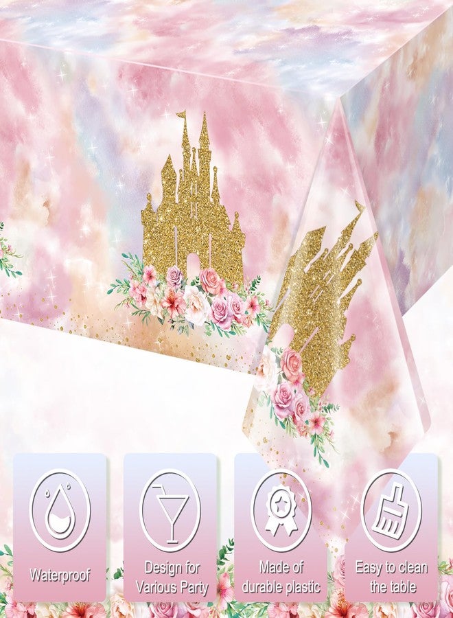 Jectivs 3 Pack Princess Tablecloths Birthday Decorations,Plastic Pink Rose Castle Table Cloth for Parties,Disposable Rectangle Floral Table Cover for Baby Shower Girls Birthday Party Supplies,54x108 Inch - Image 3