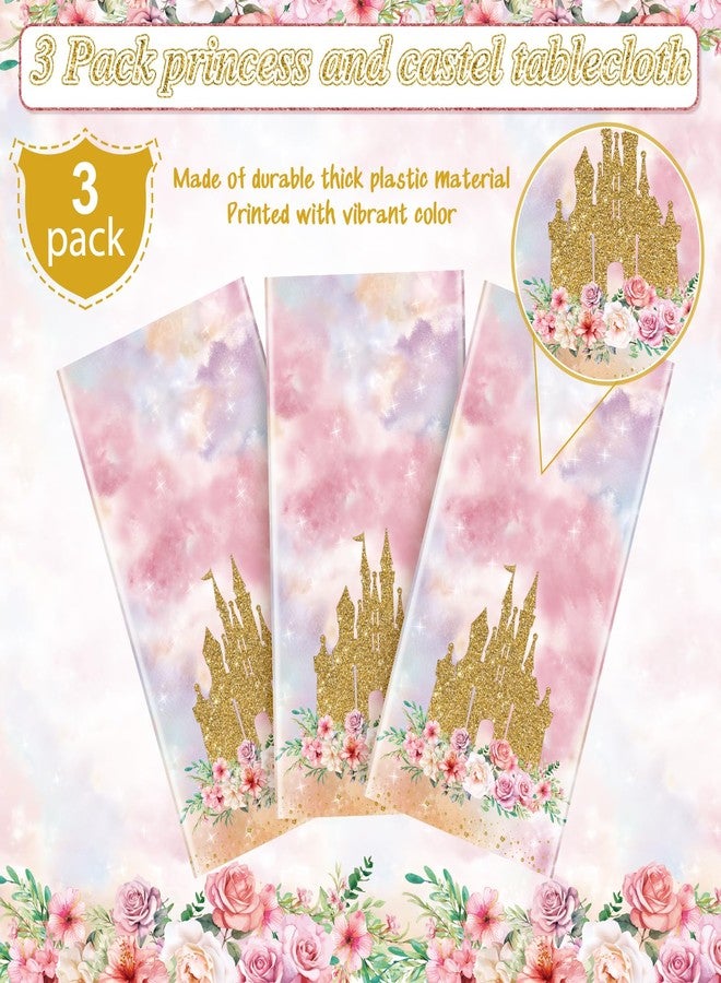 Jectivs 3 Pack Princess Tablecloths Birthday Decorations,Plastic Pink Rose Castle Table Cloth for Parties,Disposable Rectangle Floral Table Cover for Baby Shower Girls Birthday Party Supplies,54x108 Inch - Image 4