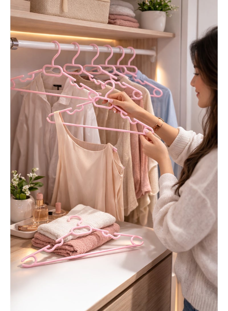 طقم شماعات (علاقات) ملابس بلاستيك لتنظيم الخزانة والدولاب بتصميم ذكي مانع للانزلاق - 6 قطع - وردي (بينك) - Image 2