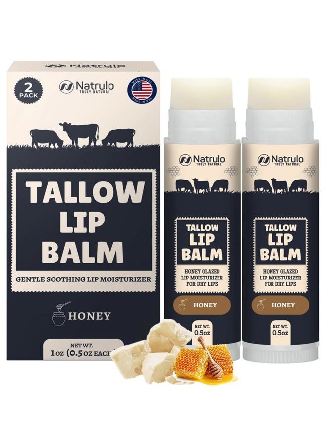 Natrulo Beef Tallow Lip Balm – Natural Tallow Beeswax Chapstick – Hydrating Moisturizer Grass Fed Bison Tallow Balm Lip Care – Soothes Chapped Dry Lips, Sensitive Skin – Long Lasting Vitamin Rich USA-Made 2Pk - Image 1