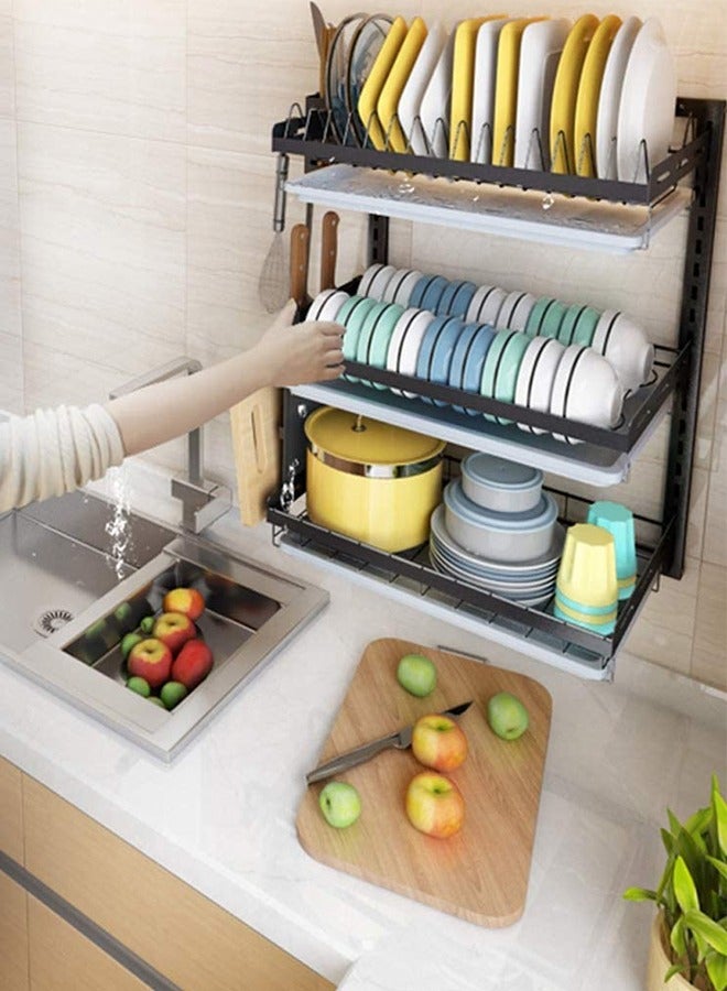 RACK STORE Stainless Steel Wall Mount Kitchen Dish Rack, Dish Drainer for Plates, Bowls, Cups, Cutting Boards, Utensils & Knife, Heavy Duty Rust-Resistant Plate Rack with Removable Trays, Space Saving - Image 2