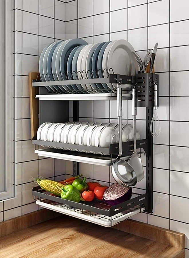 RACK STORE Stainless Steel Wall Mount Kitchen Dish Rack, Dish Drainer for Plates, Bowls, Cups, Cutting Boards, Utensils & Knife, Heavy Duty Rust-Resistant Plate Rack with Removable Trays, Space Saving - Image 1