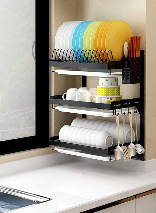 RACK STORE Stainless Steel Wall Mount Kitchen Dish Rack, Dish Drainer for Plates, Bowls, Cups, Cutting Boards, Utensils & Knife, Heavy Duty Rust-Resistant Plate Rack with Removable Trays, Space Saving - Image 3
